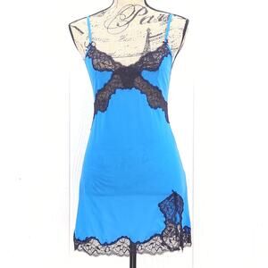 Victoria’s Secret Mini Slip Dress S Turquoise Blue Stretch Indie Sleaze Y2K